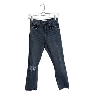 Zara Straight Leg Jeans‎ Distressed Black Wash Denim Casual Size 2